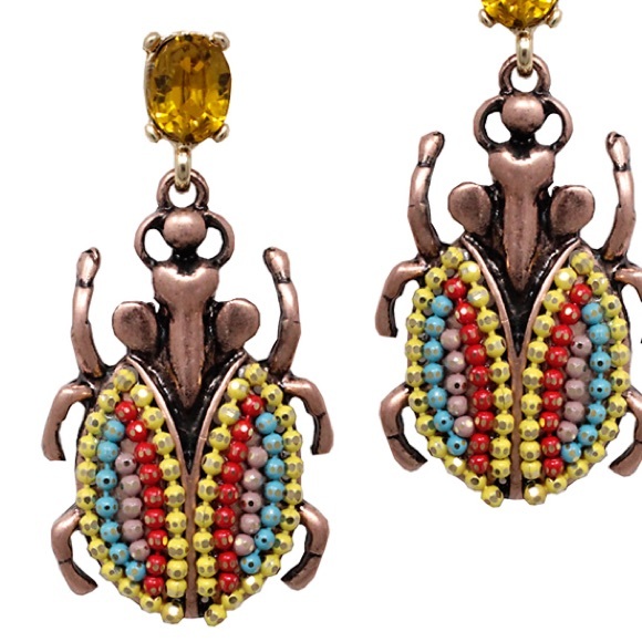 Beetle bug seed beaded earrings - Picture 2 of 3